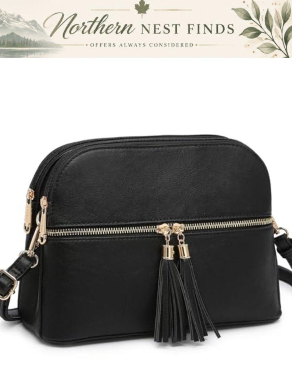 Women Vegan Leather Crossbody Bag Tassel Multi Pocket